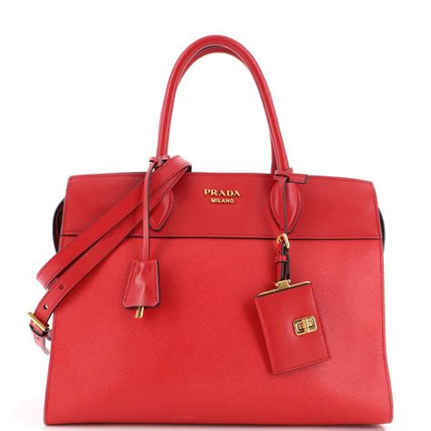 PRADA Saffiano City Calfskin Medium Esplanade Tote Pink 